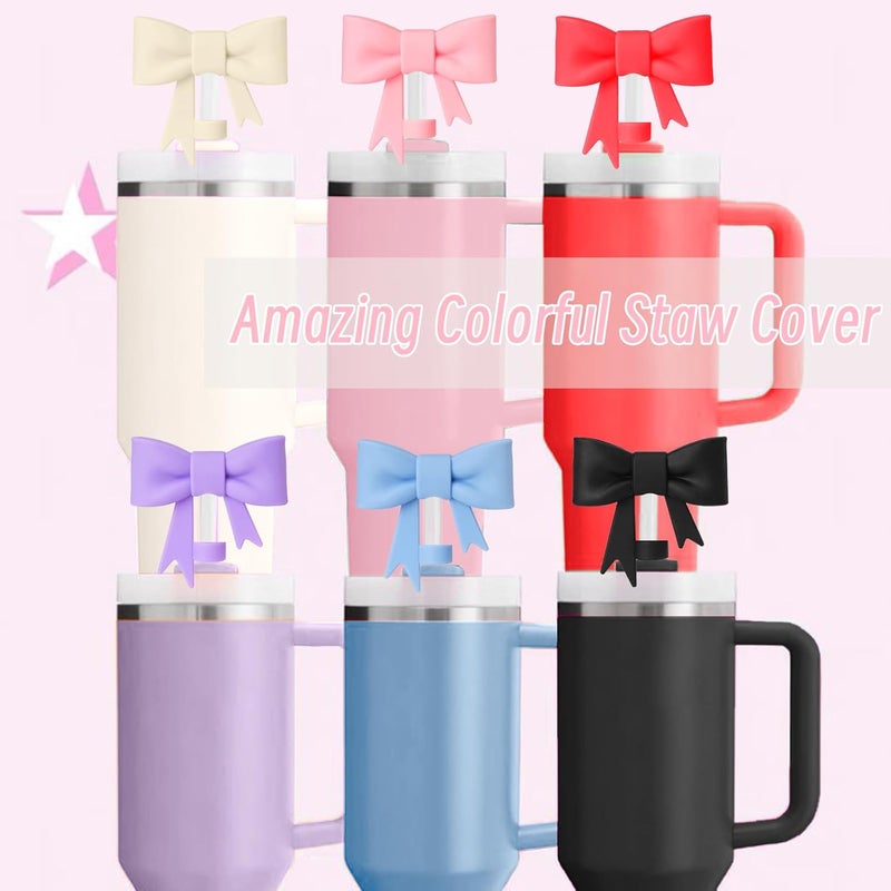Hpebl 6Pcs Silicone Straw Toppers Covers for Stanley Cups 40/30oz 10mm(0.4in) Dust-Proof Bow Straw Covers Toppers Suitbale for Stanley Cup Accessories Reusable Straws Caps (Colorful C) - Image 5