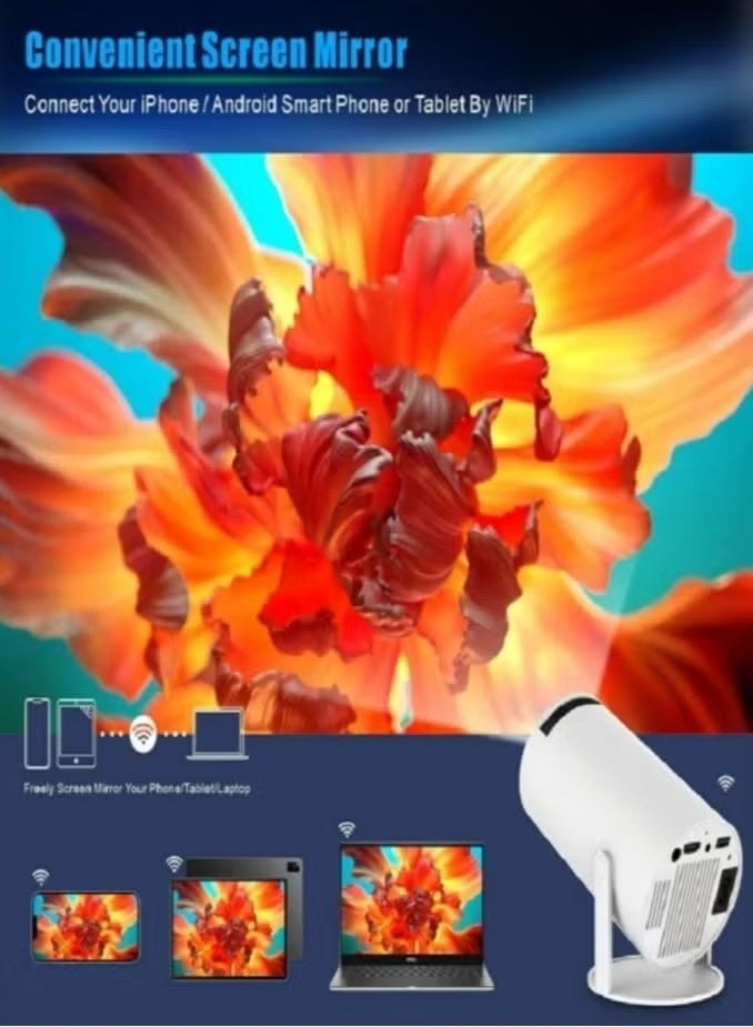 جهاز عرض ذكي صغير بدقة 4K مع نظام أندرويد وواي فاي وبلوتوث – بروجيكتور محمول مع تصحيح تلقائي لانحراف الصورة، شاشة عرض حتى 130 بوصة للمنزل والمكتب - Image 3