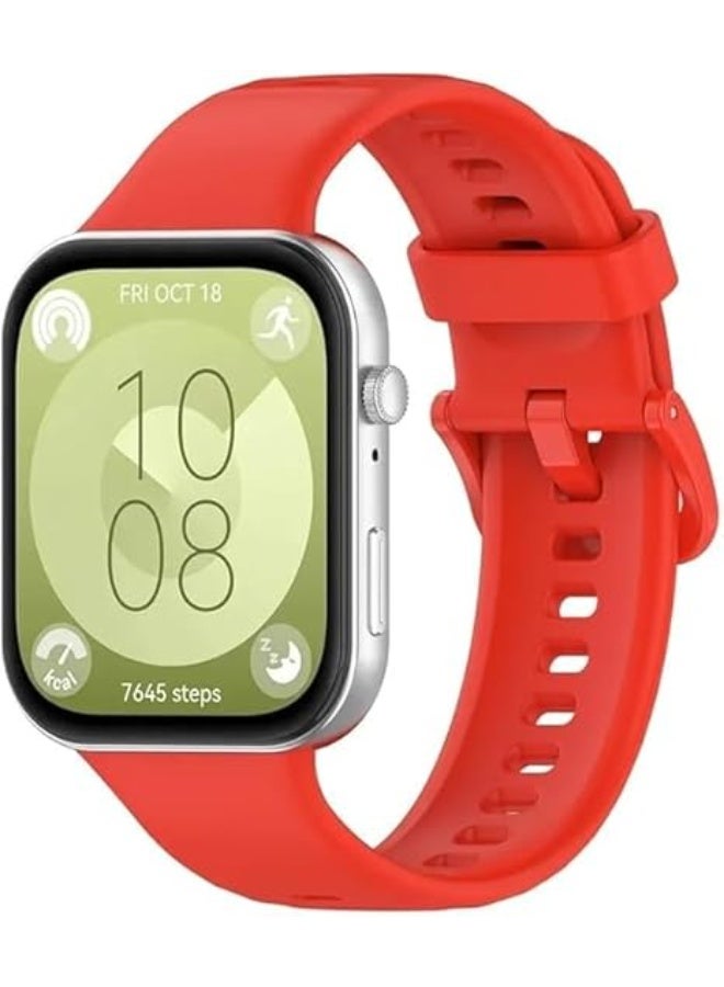 سوار سيليكون رياضي خفيف الوزن متوافق مع ساعة هواوي فيت 3 تصميم انيق ومريح _ أحمر - Image 1