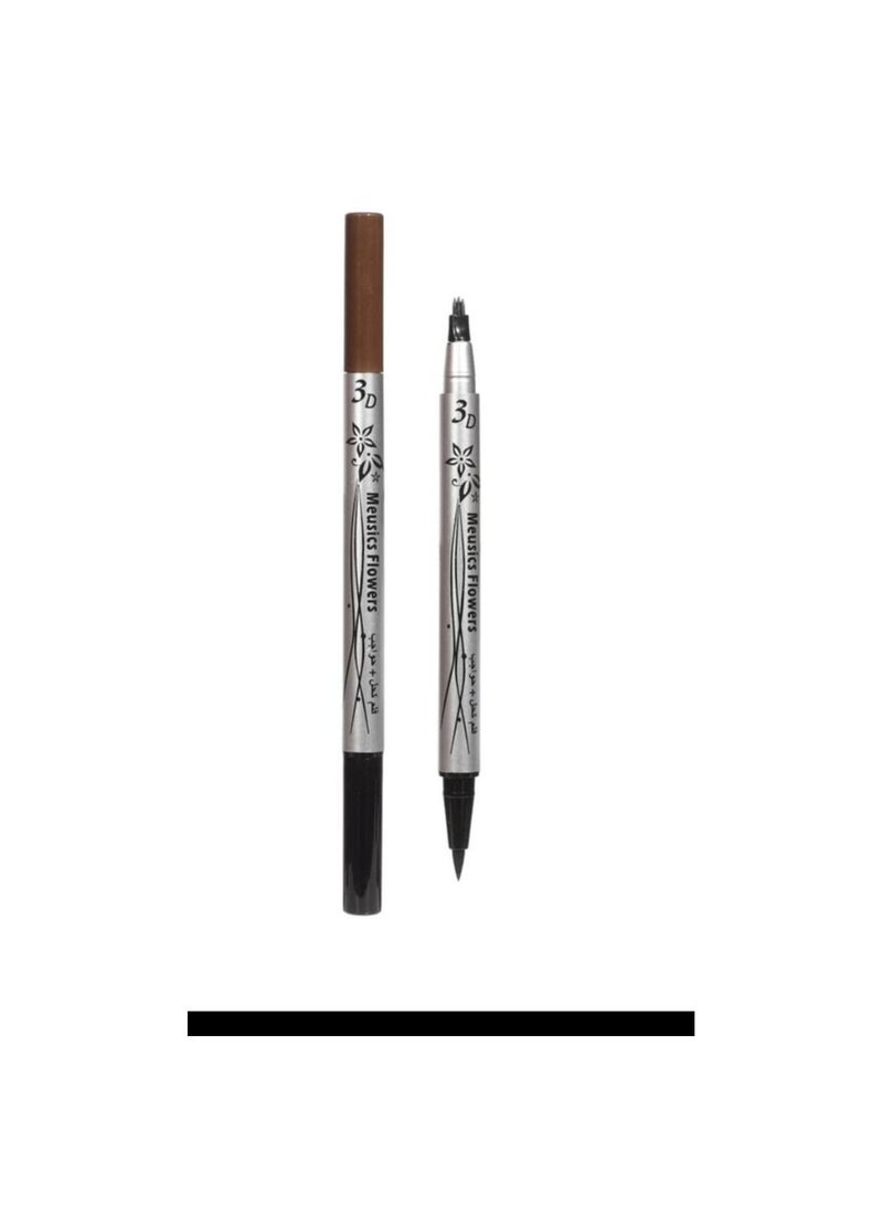 Music Flower Double Eyebrow Eyeliner Pencil Black 3D - Image 2