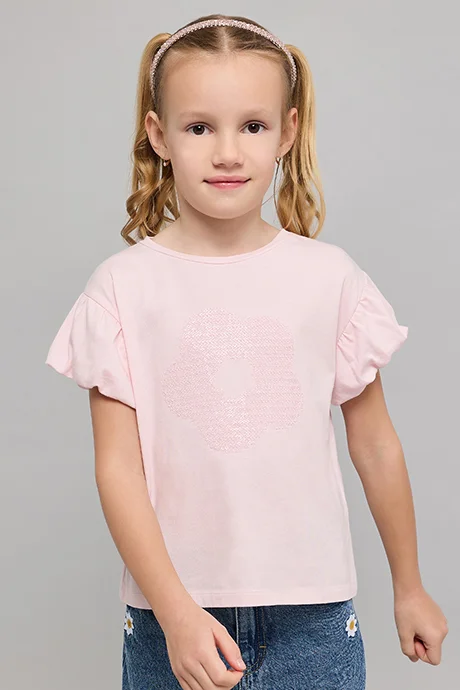أر أند بي Embroidered Top with Crew Neck and Puff Sleeves