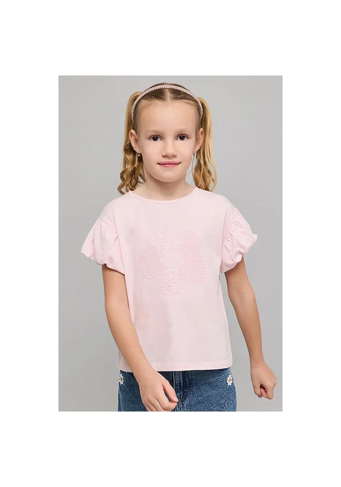 أر أند بي Embroidered Top with Crew Neck and Puff Sleeves