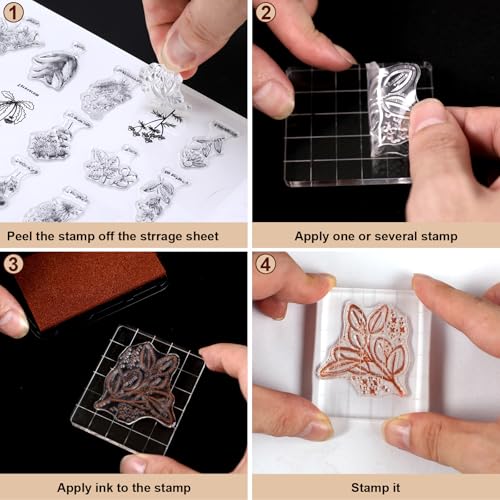 Clofiak 6Pcs Acrylic Stamp Blocks for Stamping, Clear Acrylic Stamping Blocks Set with Grid Lines Stampings Tool for Crafting Scrapbooking Crafts, Making DIY Craft Assorted Sizes - Image 5