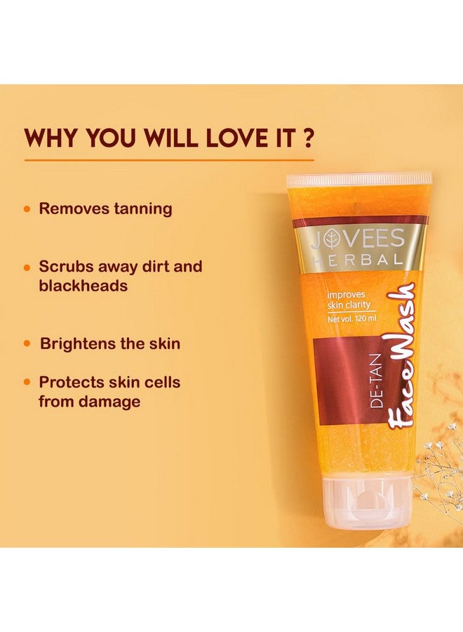 Jovees Herbal De-Tan Face Wash For Women/Men | Tan Removal, Brightening And Glowing Skin | Exfoliating And Clarifying 120 Ml (Pack Of 3) - Image 5