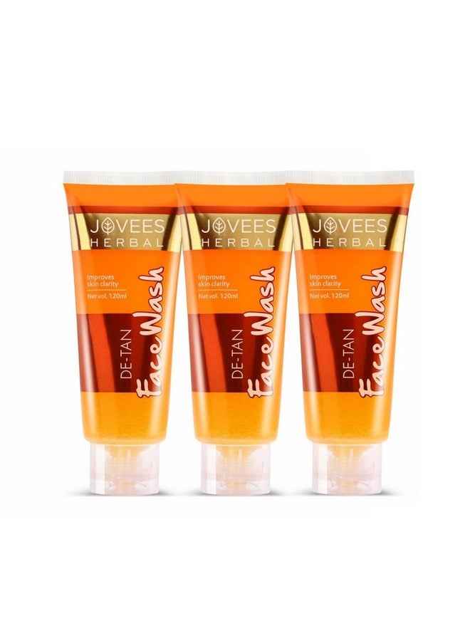 Jovees Herbal De-Tan Face Wash For Women/Men | Tan Removal, Brightening And Glowing Skin | Exfoliating And Clarifying 120 Ml (Pack Of 3) - Image 1