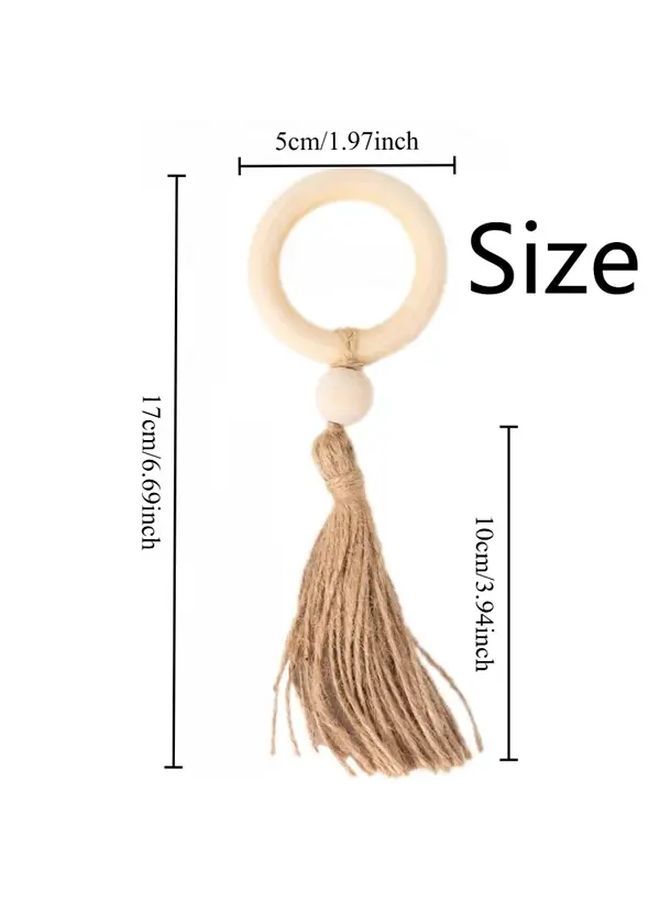 10pcs Wooden Circular Napkin Rings With Tassels For Wedding Banquet Table Decoration - Image 3