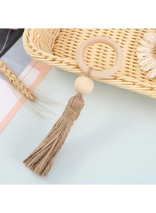 10pcs Wooden Circular Napkin Rings With Tassels For Wedding Banquet Table Decoration - Image 1