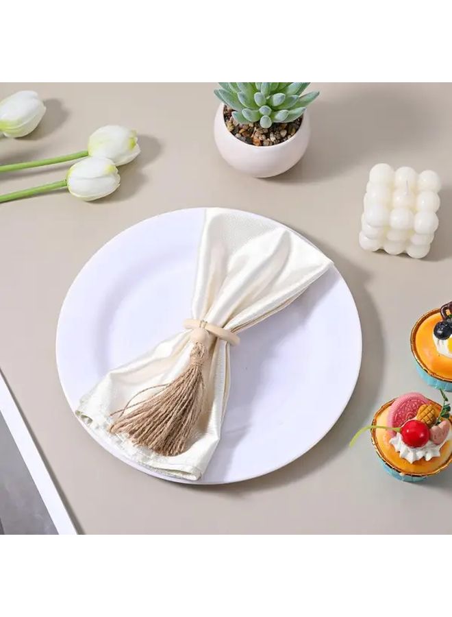 10pcs Wooden Circular Napkin Rings With Tassels For Wedding Banquet Table Decoration - Image 4
