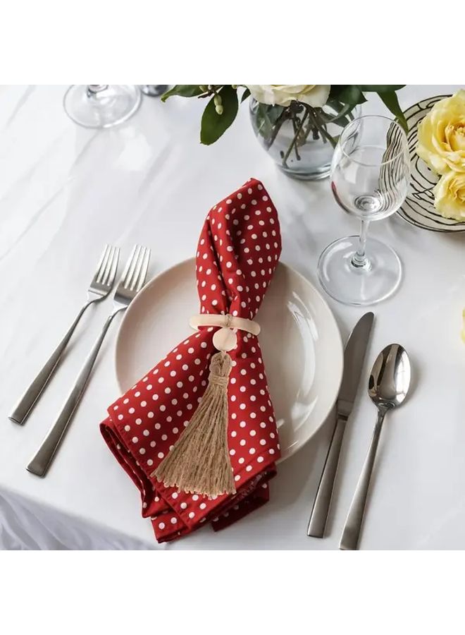10pcs Wooden Circular Napkin Rings With Tassels For Wedding Banquet Table Decoration - Image 2