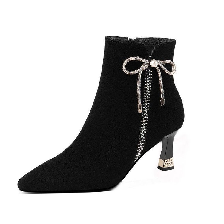 Short Boots Female Rhinestone Boots Female Height Fashion Comfortable Fleece-Lined Warm - Image 1
