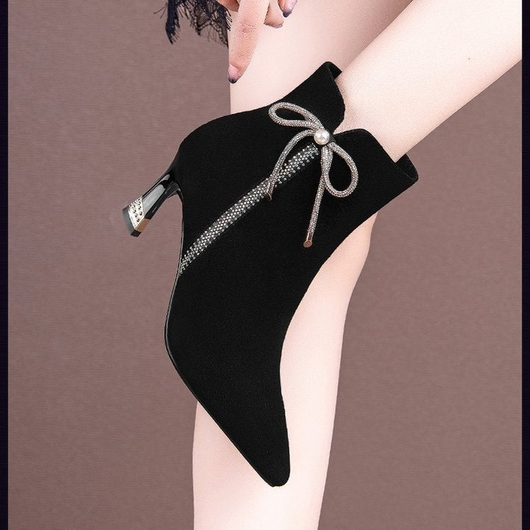 Short Boots Female Rhinestone Boots Female Height Fashion Comfortable Fleece-Lined Warm - Image 2