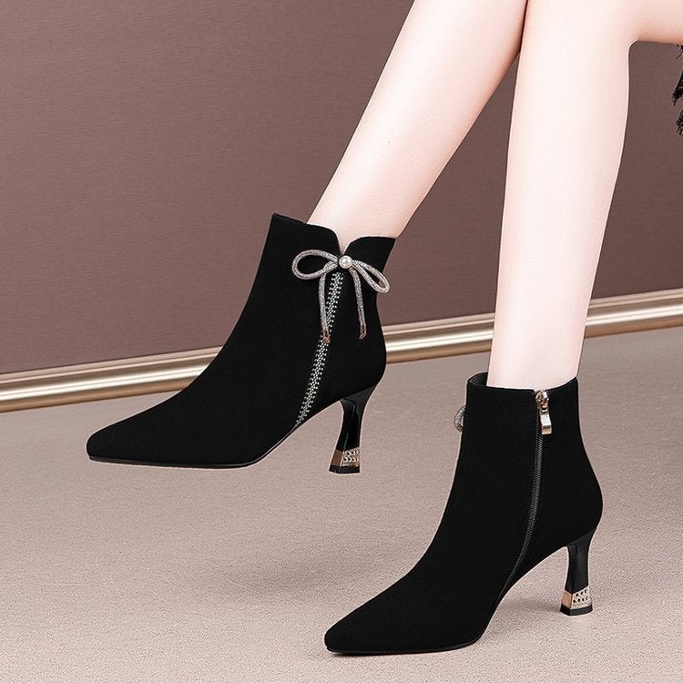 Short Boots Female Rhinestone Boots Female Height Fashion Comfortable Fleece-Lined Warm - Image 4