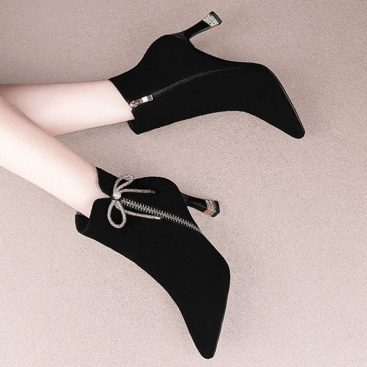 Short Boots Female Rhinestone Boots Female Height Fashion Comfortable Fleece-Lined Warm - Image 5
