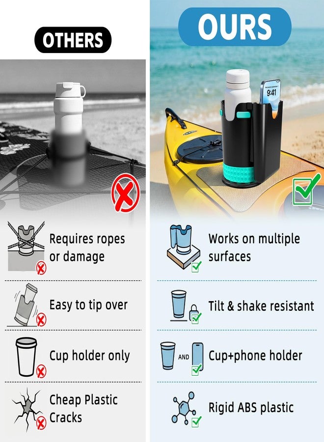 ANGAR Anti-Spill Suction Cup Holder, 2-in-1 Drink & Phone Holder with Optional Adhesive Disk, Boats, Canoes, Kayaks, Sups, Fishing Camping Accessories, Smooth & Textured Surfaces Compatible(Black) - Image 4