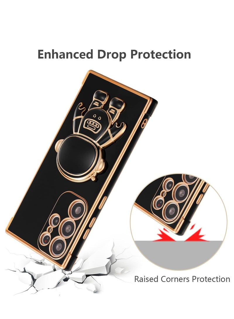 VKL Samsung Galaxy S23 Ultra 5g case for Luxury Plating Cartoon Astronaut Stand Holder Phone Case with Cute Heart Side Small Pattern Soft Silicone Shockproof Kickstand Bumper,Black - Image 5