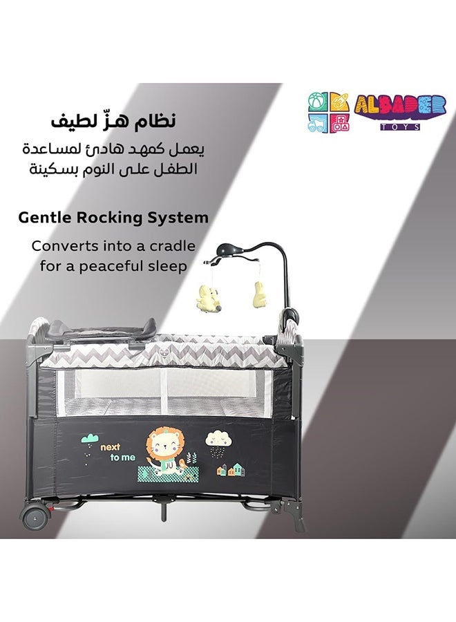 البدر سرير اطفال محمول مع مرتبة طاولة لتغيير الحفاضات والالعاب والديكور، لعب للاطفال، قفص لعب للاطفال، ساحة لعب للنوم من حديثي الولادة الى الاطفال الصغار (ازرق) - Image 2
