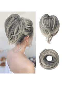 Hair Bun Ponytail Extension Straight Synthetic Hairpiece Fully Short Ponytail Bun Extensions Elastic Gray Hair Bun Scrunchies For Women Girls (Dark Gray With White Tips) - pzsku/ZC32466851F390F798ECDZ/45/_/1719064710/a2eed05b-5280-4086-b032-19d0e32f2266