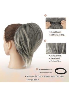 Hair Bun Ponytail Extension Straight Synthetic Hairpiece Fully Short Ponytail Bun Extensions Elastic Gray Hair Bun Scrunchies For Women Girls (Dark Gray With White Tips) - pzsku/ZC32466851F390F798ECDZ/45/_/1719064715/6a38b7ed-15b3-4df5-9f4b-253d251eee99