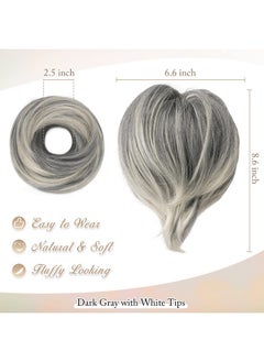 Hair Bun Ponytail Extension Straight Synthetic Hairpiece Fully Short Ponytail Bun Extensions Elastic Gray Hair Bun Scrunchies For Women Girls (Dark Gray With White Tips) - pzsku/ZC32466851F390F798ECDZ/45/_/1719064716/e81d0261-f63d-443d-a746-178dad87ace6