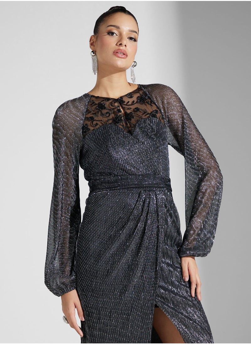 Iyra Keyhole Neck Mesh Wrap Dress  - Image 3