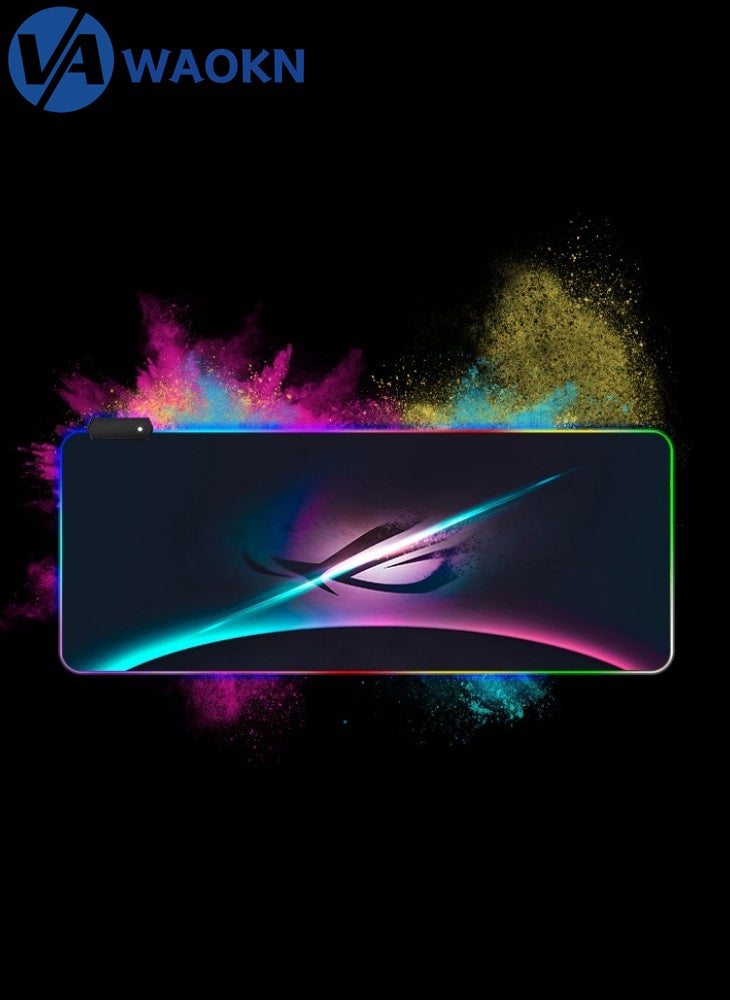 WAOKN - Large Gaming Mouse Pad XL Anti-Skid Mousepad Large Keyboard Mouse Pad Desk Mat with Stitched Edges Super Creative LED RGB MousePad - Image 1