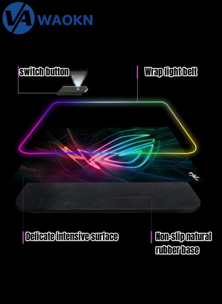 WAOKN - Large Gaming Mouse Pad XL Anti-Skid Mousepad Large Keyboard Mouse Pad Desk Mat with Stitched Edges Super Creative LED RGB MousePad - Image 1