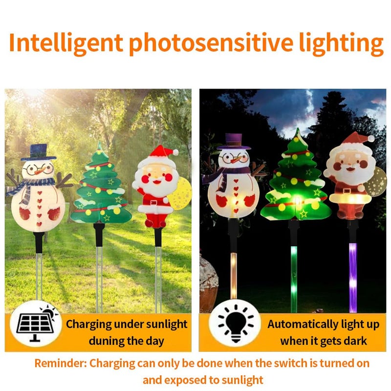 YZYOE 6 Pack LED Outdoor Solar Ground Inserted Christmas Decorative Lights Waterproof Solar Courtyard Christmas Tree Snowman Santa Claus Light with 8 Color Light Modes - Image 3