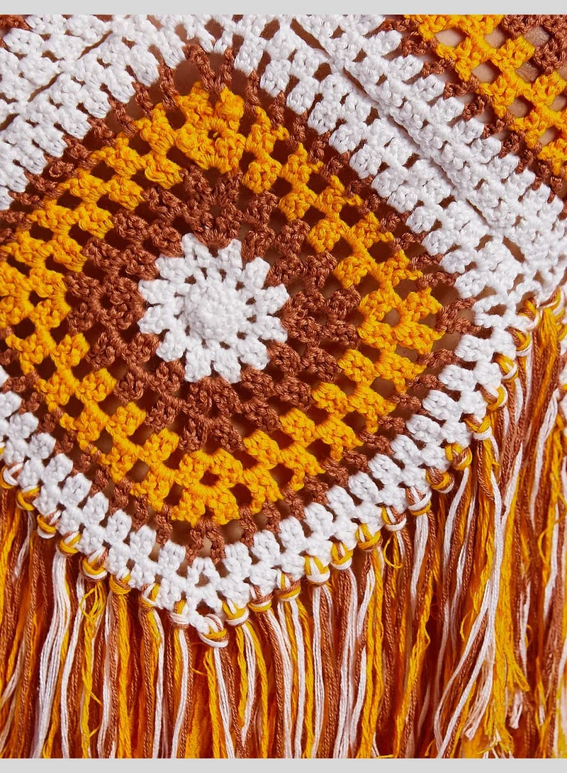 كوتون Tassel V Neck Crochet Crop Tank Top