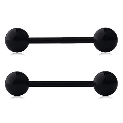 Ruifan 14G 16mm Black Flexible Acrylic Nipple Tongue Barbell Ring Body Piercing Jewelry Retainer 2PCS - Image 1