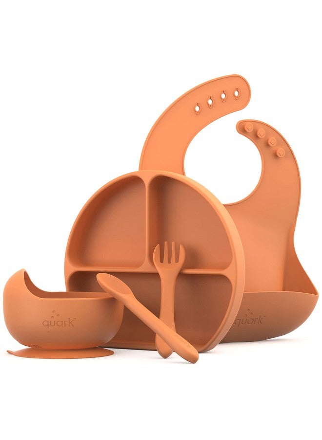 Quark Feedi 5-Piece Silicone Baby Feeding Set by Quark - Baby Led Weaning Supplies - Toddler Plates and Bowls set - Adjustable Silicone Baby Bib with Food Catcher & Baby Utensils - Microwave/Dishwasher Safe - Image 1