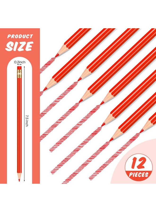Chinco 12 Pieces Erasable Pencils Pencils Sharpened Pencils Hb Pencils With Eraser Wood Correcting Pencils Checking Pencils (Red) - Image 2