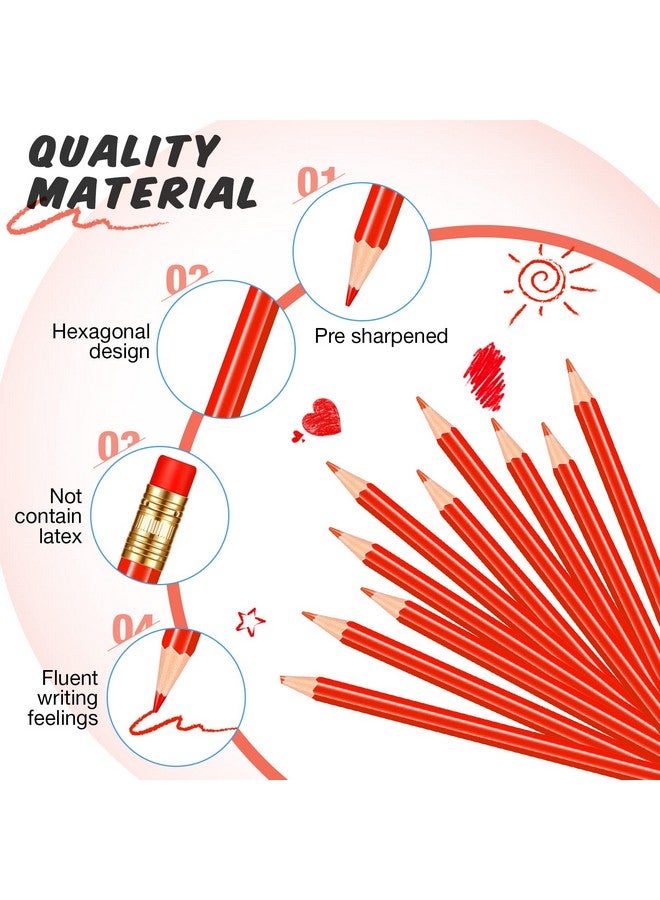 Chinco 12 Pieces Erasable Pencils Pencils Sharpened Pencils Hb Pencils With Eraser Wood Correcting Pencils Checking Pencils (Red) - Image 3