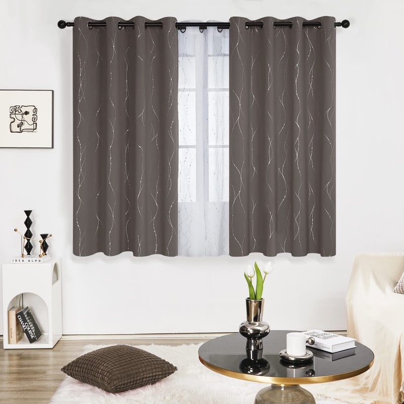 Deconovo ستائر ديكونوفو المعتمة، معزولة حرارياً وصوتياً، مطبوعة بنقاط فضية، 52 × 63 بوصة، مجموعة من 2، قابلة للغسل في الغسالة، لوحات نوافذ للمطبخ وغرفة النوم وغرفة المعيشة وحضانة، بني فاتح - Image 2