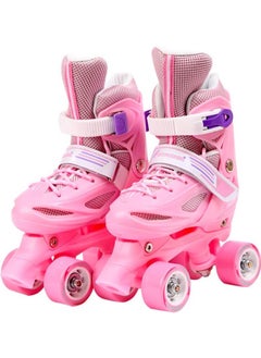 Comfortable Roller Skates, Pretty Roller Skates Shoes, Beginner Roller Skates, Double Rows 4 Wheels, Adjustable Shoe Size, Fun for Girls, PU Wheels, Pink
