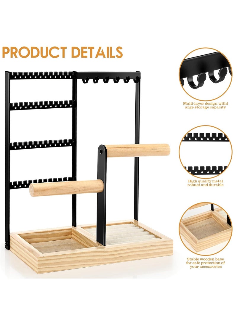 Arabest Jewelry Organizer Stand, 5 Tier Necklace Holder Stand with Wooden Tray, Jewelry Holder Stand for Rings Earrings Necklaces Bracelets Black  - Image 3