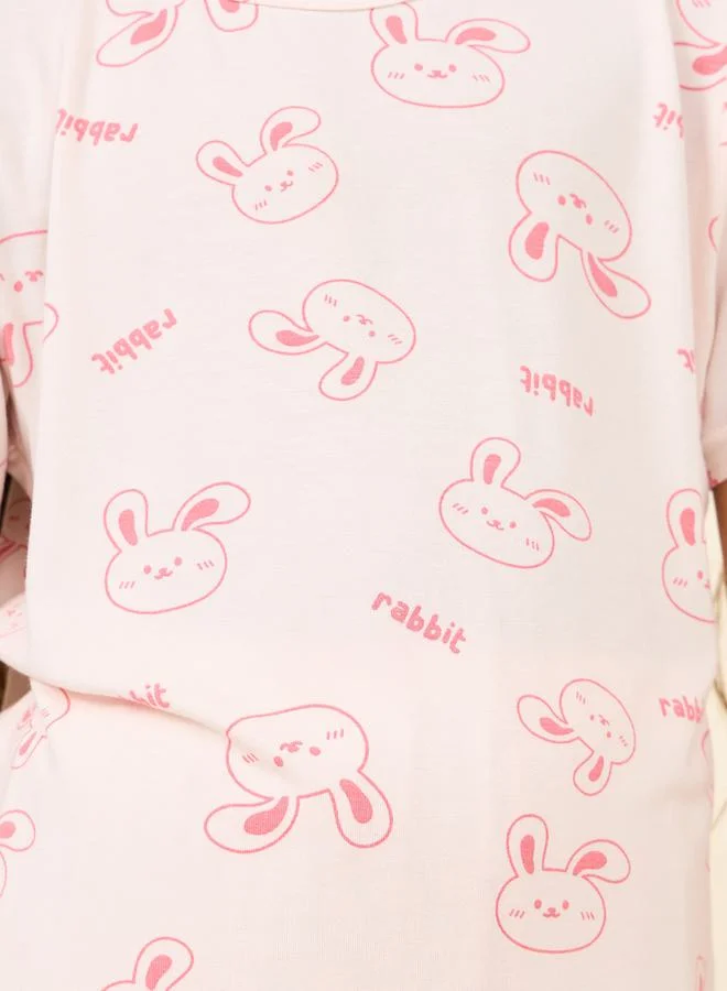 Styli Cartoon AOP T-shirt and 3/4 Length Pyjama Set