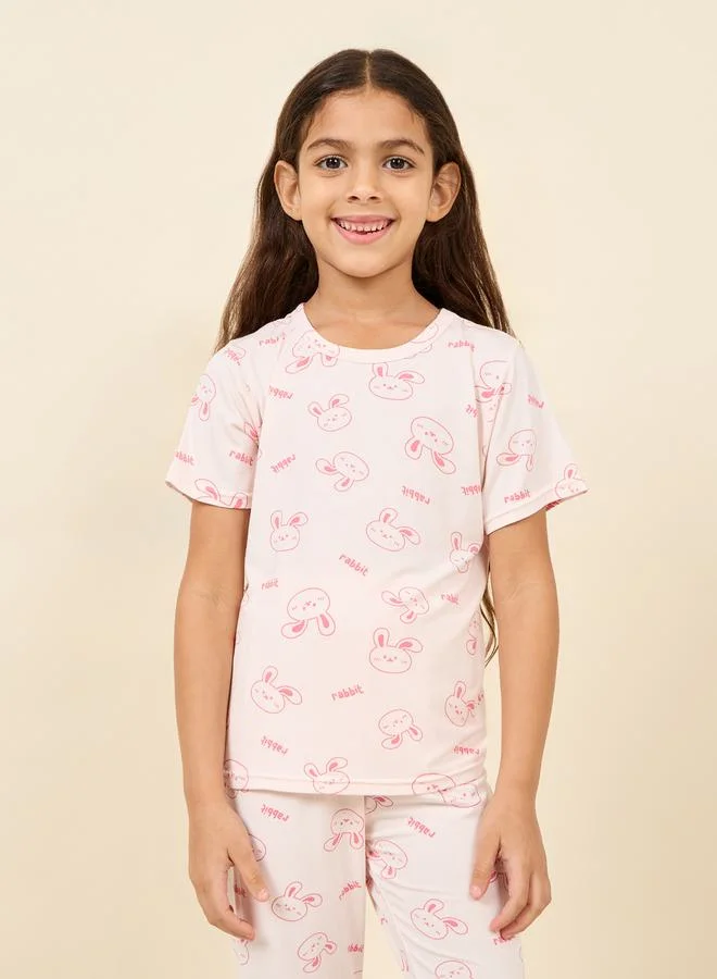 Styli Cartoon AOP T-shirt and 3/4 Length Pyjama Set