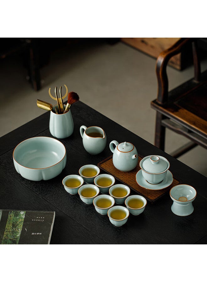 TANGFENG Tang Feng Li Gui Lian Ru Kiln Tea Set, Complete Kung Fu Tea Set, High-end Housewarming Gift, Tea Set Gift Box, Holiday Gift - Image 2