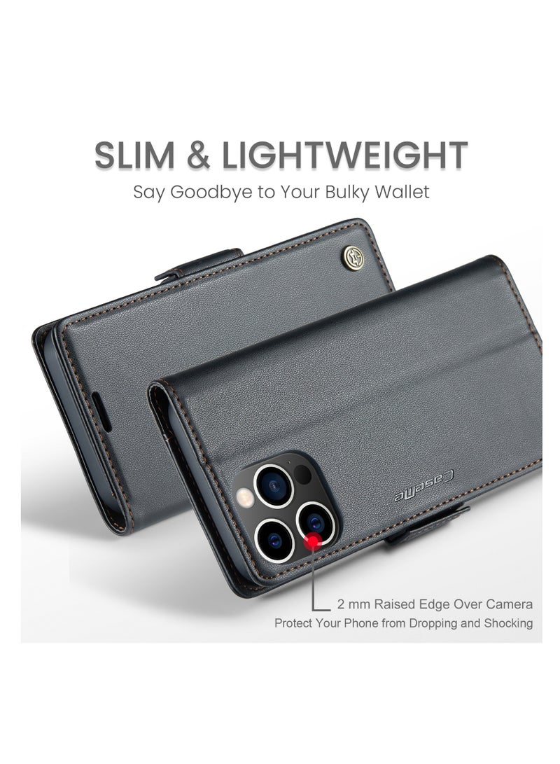 CaseMe Flip Wallet Case For Apple iPhone 15 Pro Max, [RFID Blocking] PU Leather Wallet Flip Folio Case with Card Holder Kickstand Shockproof Phone Cover (Black) - Image 3