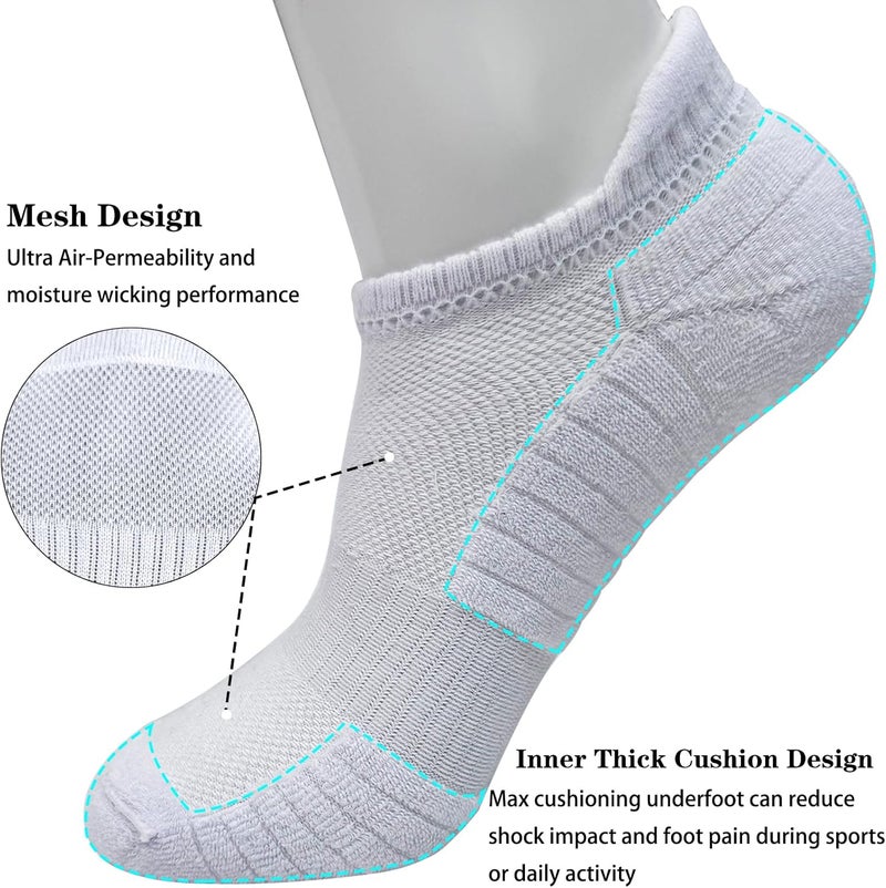 PUJANE 5 Pairs Athletic Running Ankle Socks Cushioned Breathable Low Cut Sports Tab Cotton Socks for Men and Women - Image 3