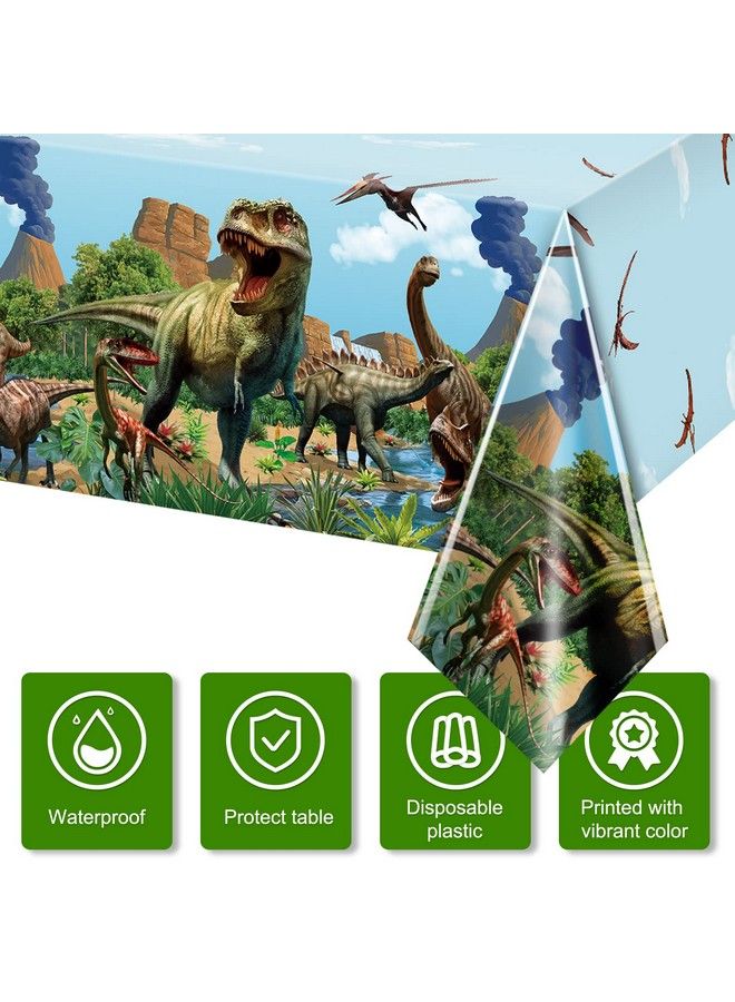 Tiamon Dinosaur Tablecloth Dinosaur Party Table Covers Dinosaur Plastic Tablecloth For Kids Adults Birthday Dinosaur Party Picnic Supplies 54 X 108 Inch (Blue 3 Pcs) - Image 4