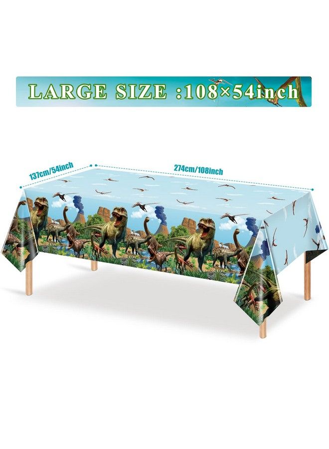 Tiamon Dinosaur Tablecloth Dinosaur Party Table Covers Dinosaur Plastic Tablecloth For Kids Adults Birthday Dinosaur Party Picnic Supplies 54 X 108 Inch (Blue 3 Pcs) - Image 3