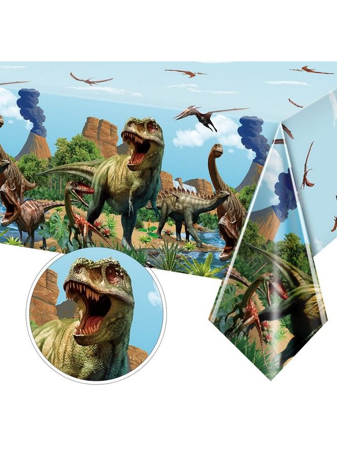 Tiamon Dinosaur Tablecloth Dinosaur Party Table Covers Dinosaur Plastic Tablecloth For Kids Adults Birthday Dinosaur Party Picnic Supplies 54 X 108 Inch (Blue 3 Pcs) - Image 2