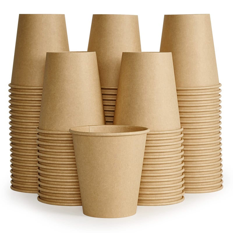 LITOPAK 100 Pack 10 oz Kraft Paper Coffee Cups for Water Juice and Tea Disposable Hot Coffee Cups for Home Restaurant Store and Cafe