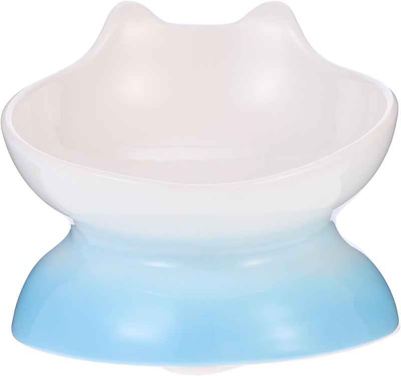 Ceramic Tilted Elevated Dog Bowl Anti-Spill Pet Food Dish Blue Gradient with Neck Protection for Small to Medium Dogs - Image 1