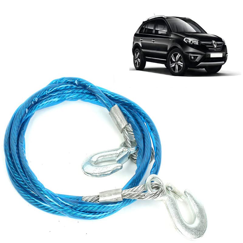 Selifaur Car Tow Cable | Super Strong Emergency Heavy Duty | 6 Ton Towing Metal Strap Rope | 10mm with Dual Forged Hooks | 4M Long Metal Tow Cable for Koleos - Image 1