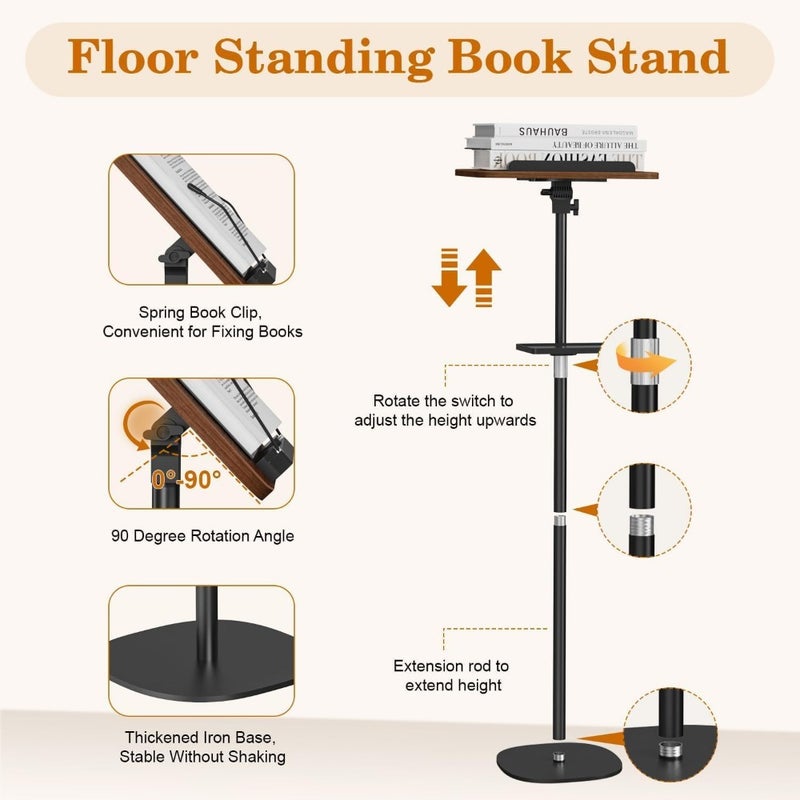 170cm Muslim Quran Holder Prayer Book Stand for Worship Reading Floor Book Stand with Removable Tray Adjustable Wooden Quran Book Stand Portable Rehal Holder - Image 5
