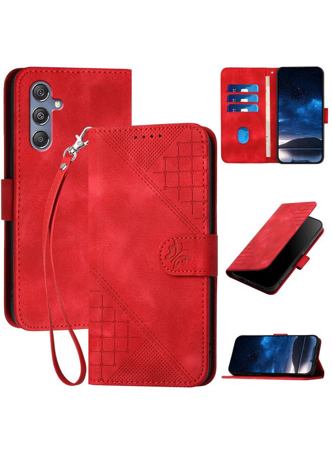 S-TOP Case For Samsung Galaxy M34 YX0080 Grid Butterfly Embossed Pattern Flip Leather Phone Case with Lanyard - Image 1