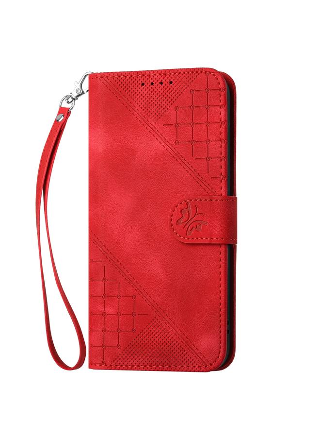 S-TOP Case For Samsung Galaxy M34 YX0080 Grid Butterfly Embossed Pattern Flip Leather Phone Case with Lanyard - Image 2