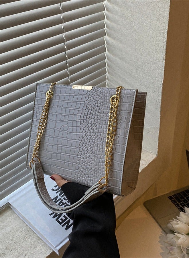 WooFree PU Leather Zipper Shoulder Bag Square Grey - Image 1